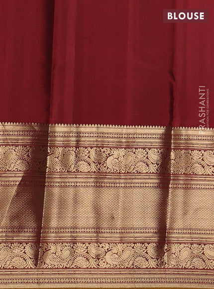 Pure kanchipuram silk saree green and maroon with allover zari weaves and long rich zari woven border