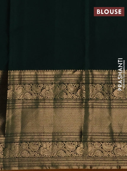 Pure kanchipuram silk saree mehendi green and bottle green with allover zari weaves and long rich zari woven border