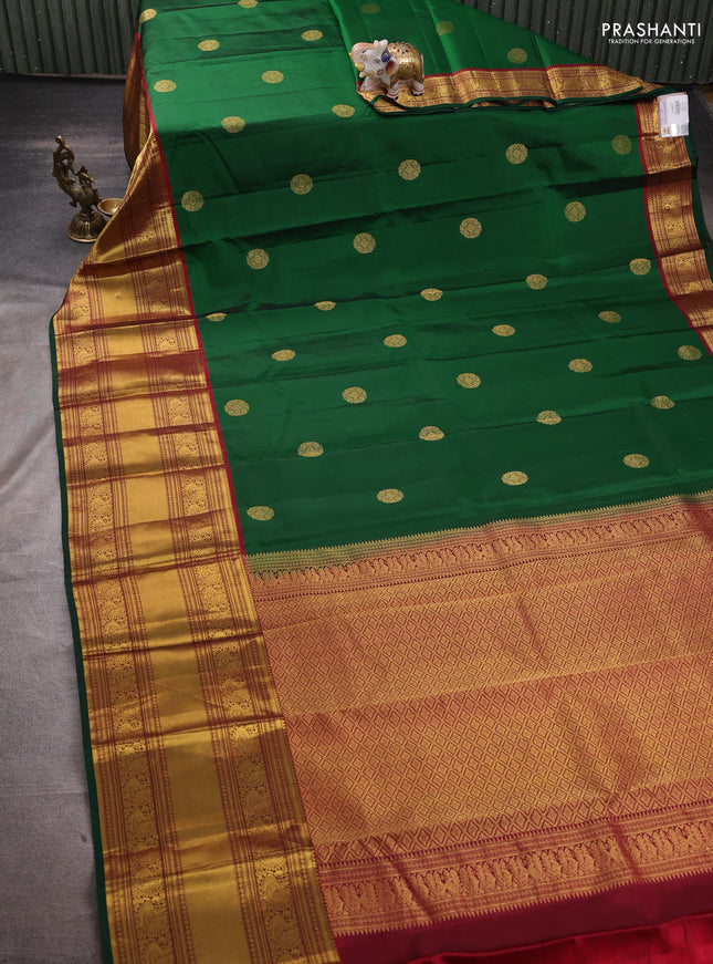 Pure kanchipuram silk saree green and maron with zari woven buttas and long zari woven border