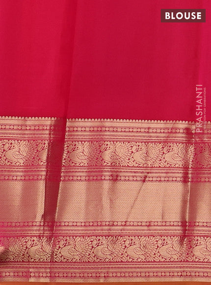 Pure kanchipuram silk saree dual shade of pinkish orange and dark pink with zari woven buttas and long zari woven border