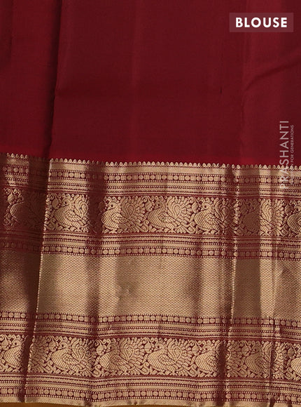 Pure kanchipuram silk saree mehendi green and maroon with zari woven buttas and long zari woven border