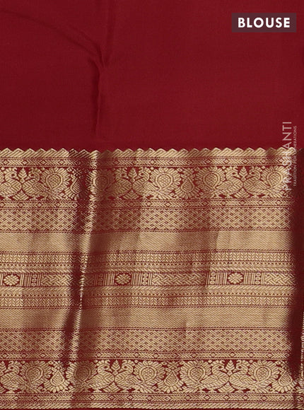 Pure kanchipuram silk saree blue and red with zari woven buttas and long zari woven korvai border