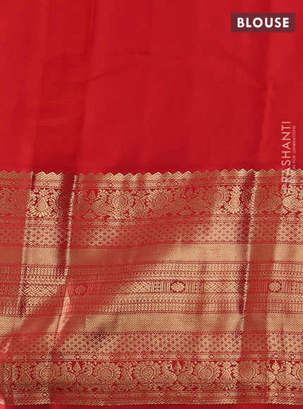 Pure kanchipuram silk saree mustard yellow and red with zari woven buttas and long zari woven korvai border