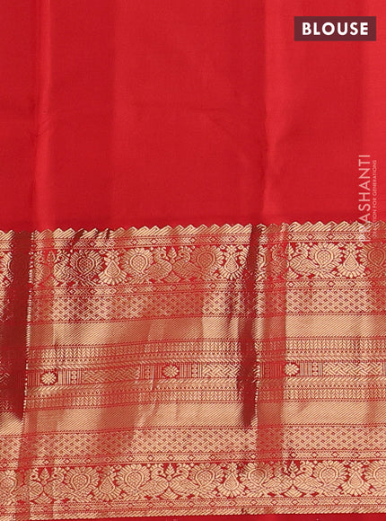 Pure kanchipuram silk saree bottle green and red with zari woven buttas and long zari woven korvai border