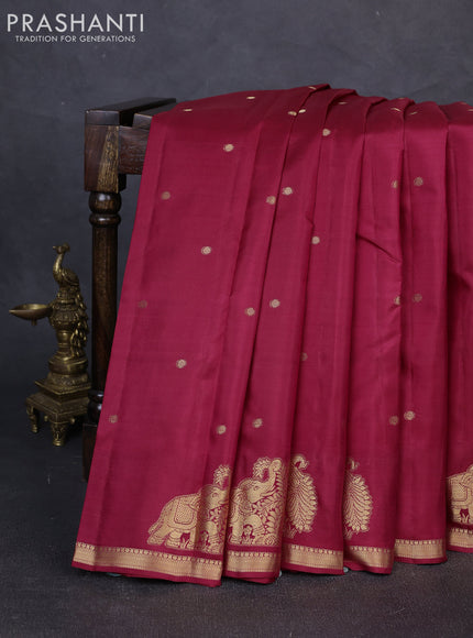Pure kanchipuram silk saree dark pink with zari woven buttas and zari woven border