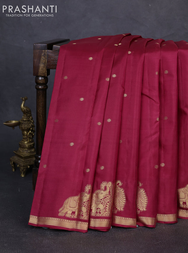 Pure kanchipuram silk saree dark pink with zari woven buttas and zari woven border