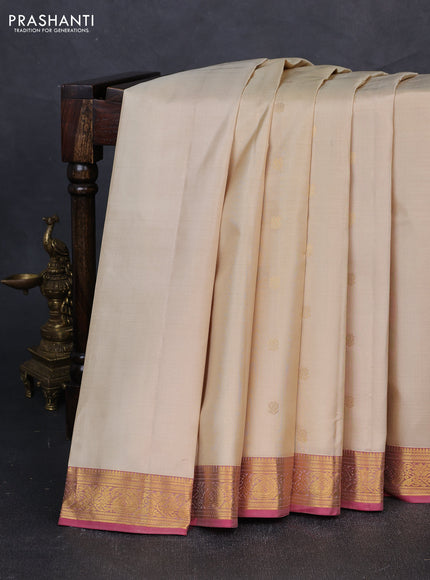 Pure kanchipuram silk saree beige and dual shade of pink with zari woven buttas and zari woven border