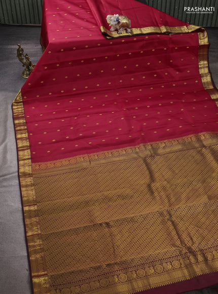 Pure kanchipuram silk saree red and dual shade of green with zari woven buttas and zari woven border