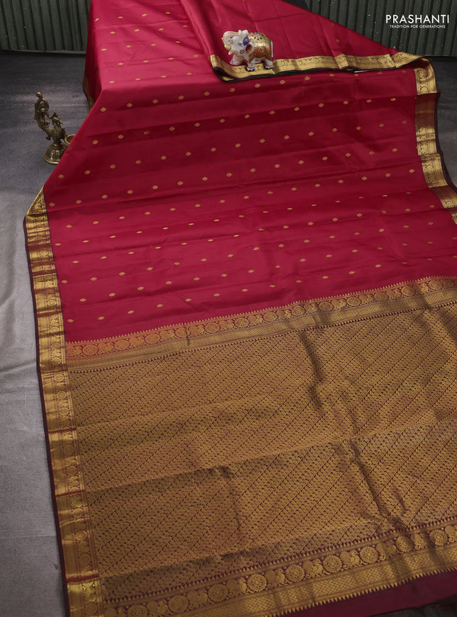 Pure kanchipuram silk saree red and dual shade of green with zari woven buttas and zari woven border