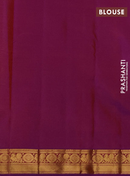 Pure kanchipuram silk saree mango yellow and purple with zari woven buttas and zari woven border