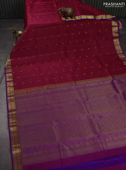 Pure kanchipuram silk saree pink and purple with zari woven buttas and zari woven border