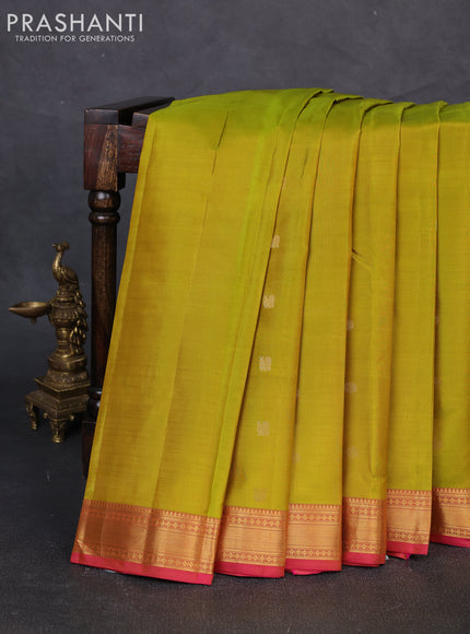 Pure kanchipuram silk saree lime green and pink with zari woven buttas and zari woven border