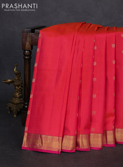Pure kanchipuram silk saree dual shade of pinkish orange and pink with zari woven buttas and zari woven border