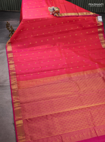 Pure kanchipuram silk saree dual shade of pinkish orange and pink with zari woven buttas and zari woven border
