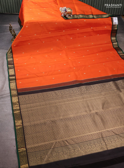 Pure kanchipuram silk saree orange and coffee brown with zari woven buttas and zari woven korvai border