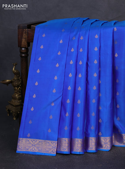 Pure kanchipuram silk saree blue with allover zari woven buttas and zari woven border