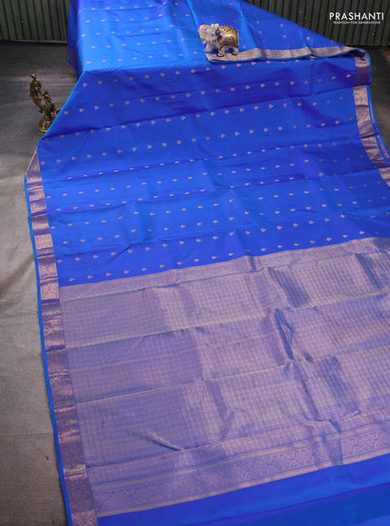 Pure kanchipuram silk saree blue with allover zari woven buttas and zari woven border
