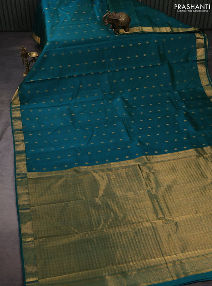 Pure kanchipuram silk saree teal green shade with allover zari woven buttas and zari woven border