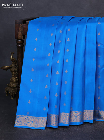 Pure kanchipuram silk saree cs blue with allover zari woven buttas and zari woven border