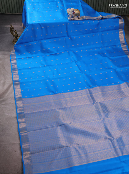 Pure kanchipuram silk saree cs blue with allover zari woven buttas and zari woven border