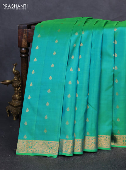 Pure kanchipuram silk saree dual shade of green with allover zari woven buttas and zari woven border