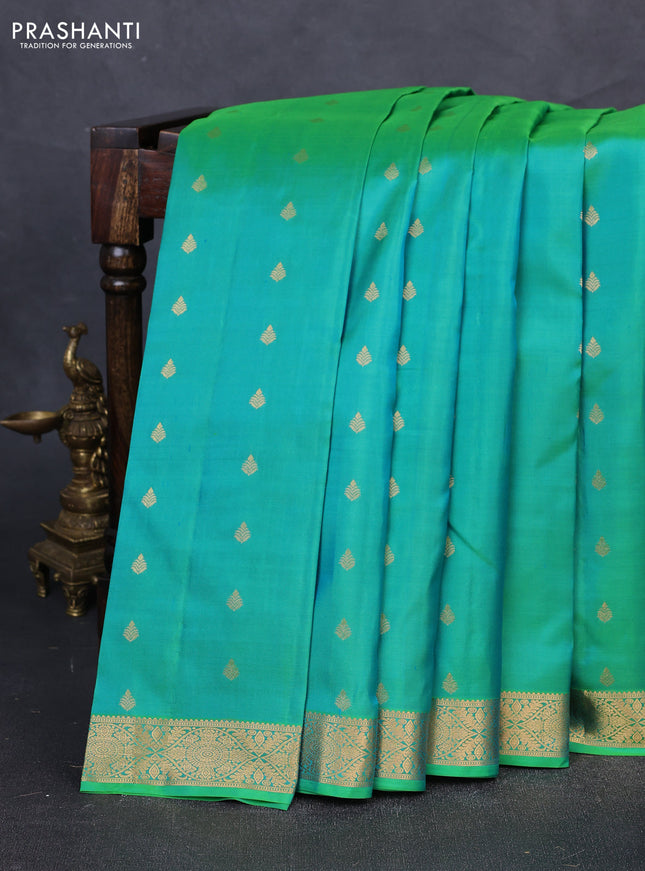 Pure kanchipuram silk saree dual shade of green with allover zari woven buttas and zari woven border