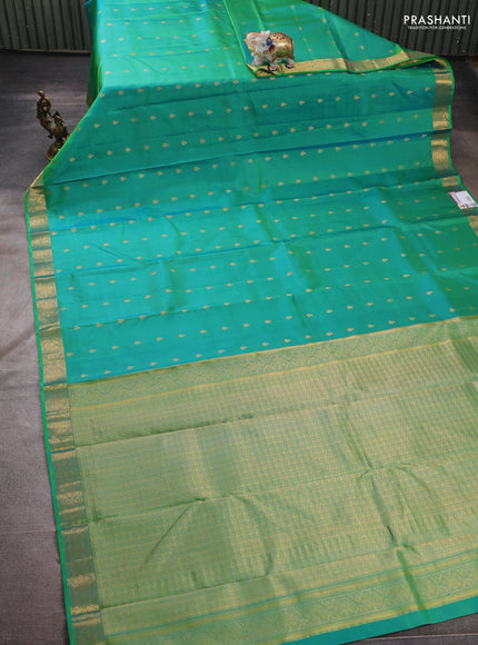 Pure kanchipuram silk saree dual shade of green with allover zari woven buttas and zari woven border