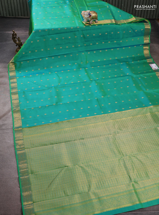 Pure kanchipuram silk saree dual shade of green with allover zari woven buttas and zari woven border