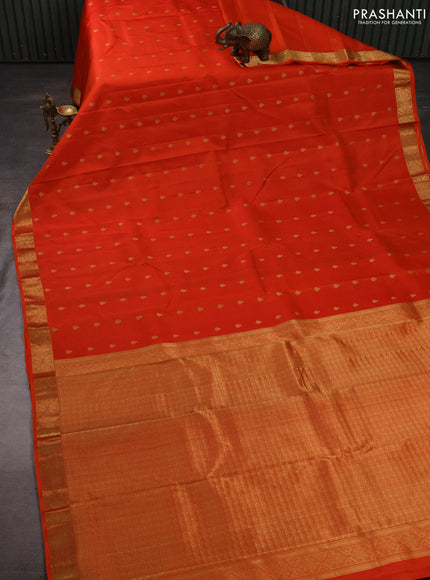 Pure kanchipuram silk saree orange with allover zari woven buttas and zari woven border