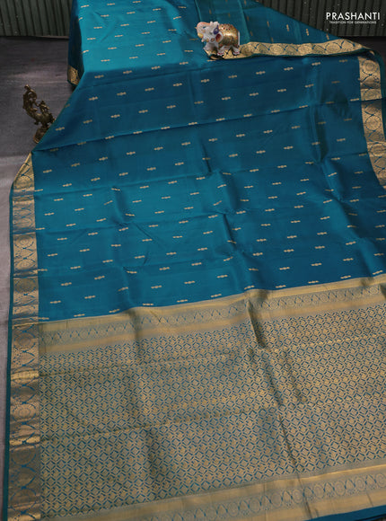 Pure kanchipuram silk saree teal green shade with allover zari woven buttas and zari woven border