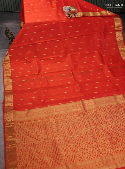 Pure kanchipuram silk saree orange with allover zari woven buttas and zari woven border
