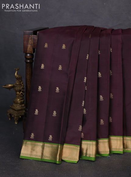 Pure kanchipuram silk saree wine shade and green with zari woven buttas and zari woven border