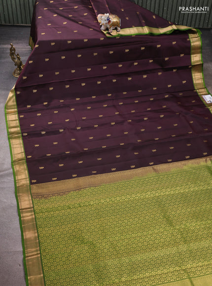 Pure kanchipuram silk saree wine shade and green with zari woven buttas and zari woven border