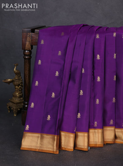 Pure kanchipuram silk saree purple and dark mustard with zari woven buttas and zari woven border