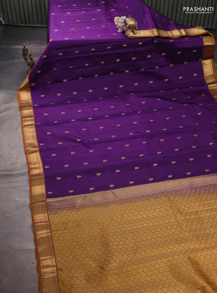 Pure kanchipuram silk saree purple and dark mustard with zari woven buttas and zari woven border