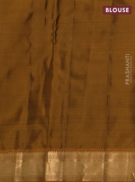 Pure kanchipuram silk saree black and dark mustard with zari woven buttas and zari woven border