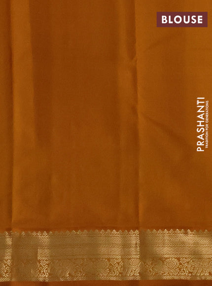 Pure kanchipuram silk saree dual shade of blue and dark mustard with allover vairaosi pattern & buttas and zari woven korvai border