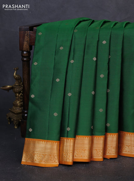 Pure kanchipuram silk saree green and dark mustard with allover vairaosi pattern & buttas and zari woven korvai border
