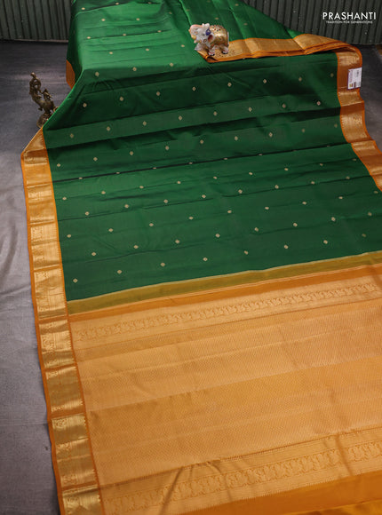 Pure kanchipuram silk saree green and dark mustard with allover vairaosi pattern & buttas and zari woven korvai border