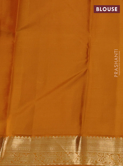 Pure kanchipuram silk saree green and dark mustard with allover vairaosi pattern & buttas and zari woven korvai border
