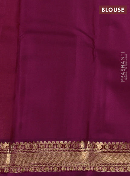 Pure kanchipuram silk saree mustard yellow and purple with zari woven buttas and zari woven korvai border