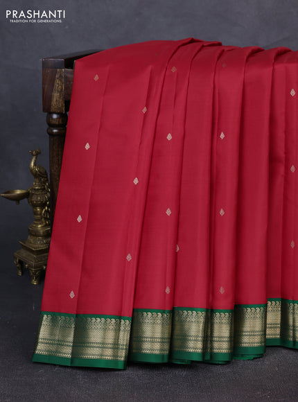 Pure kanchipuram silk saree red and green with zari woven buttas and zari woven korvai border