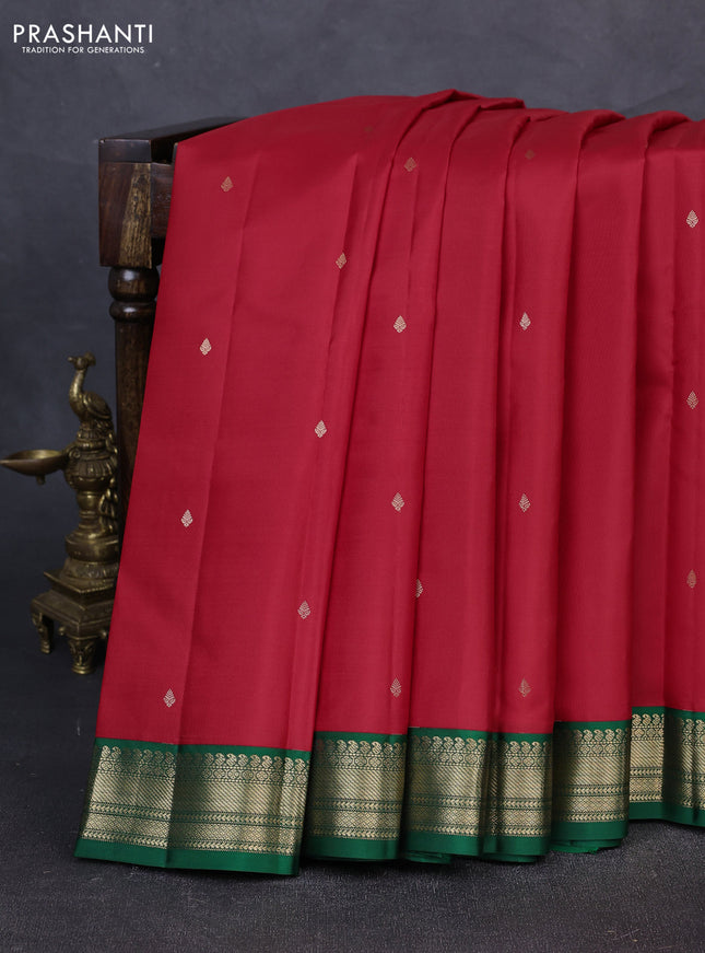 Pure kanchipuram silk saree red and green with zari woven buttas and zari woven korvai border