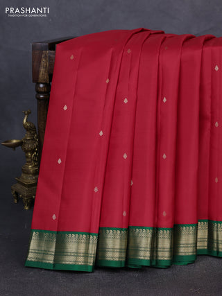 Pure kanchipuram silk saree red and green with zari woven buttas and zari woven korvai border