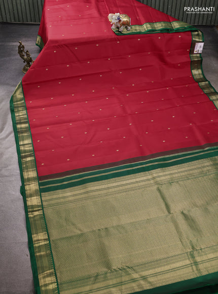 Pure kanchipuram silk saree red and green with zari woven buttas and zari woven korvai border