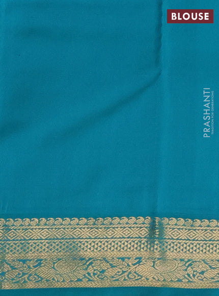 Pure kanchipuram silk saree deep purple and teal blue with allover vairaosi pattern & buttas and zari woven korvai border