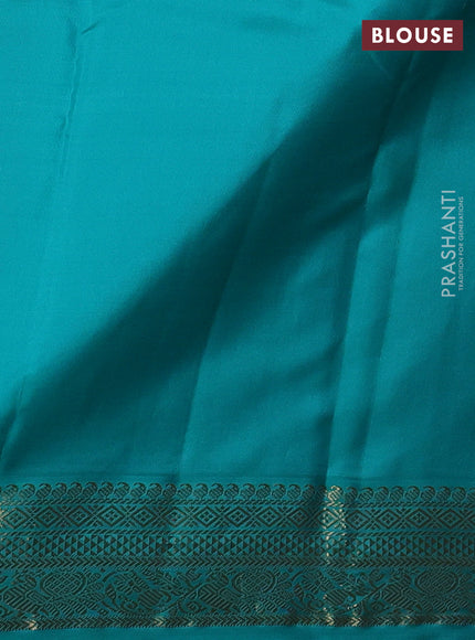 Pure kanchipuram silk saree red and teal blue with allover vairaosi pattern & buttas and zari woven korvai border