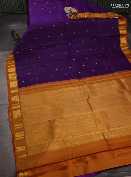 Pure kanchipuram silk saree purple and dark mustard with zari woven buttas and zari woven korvai border
