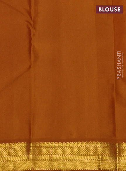 Pure kanchipuram silk saree purple and dark mustard with zari woven buttas and zari woven korvai border