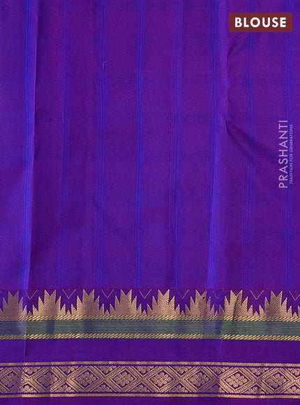 Pure kanchipuram silk saree teal blue and purple with zari woven buttas and zari woven border